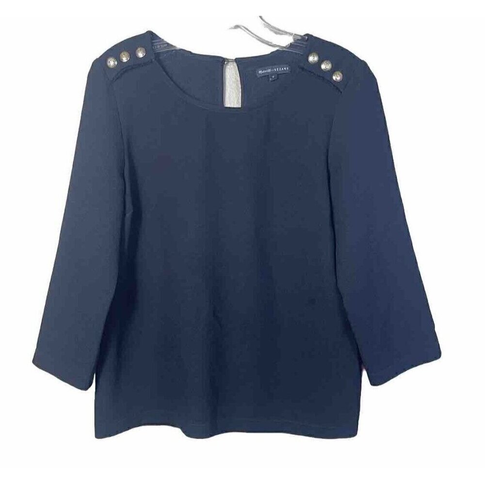 Madewell et SEZANE Colette Women's Black Top Blouse Gold Buttons Sz S 3/4 Sleeve
